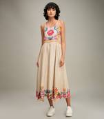 Beige avian canopy embroidred dress