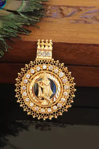 Kerala style gold plated krishna palakka pendant
