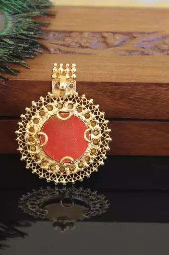 Kerala style gold plated krishna palakka pendant