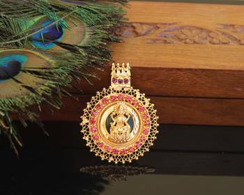 Kerala style gold plated palakka temple ruby pendant 1
