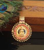 Kerala style gold plated palakka temple ruby pendant
