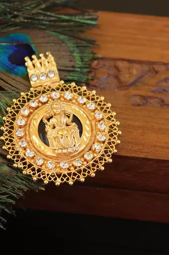 Kerala style gold plated palakka temple pendant
