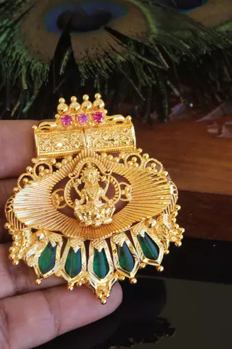 Kerala style gold plated palakka temple pendant