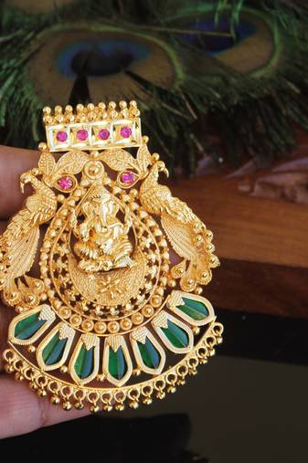 Kerala style gold plated palakka temple pendant