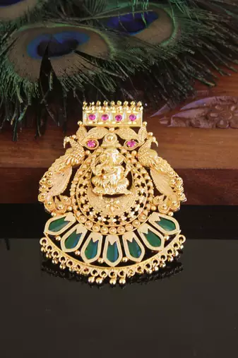 Kerala style gold plated palakka temple pendant