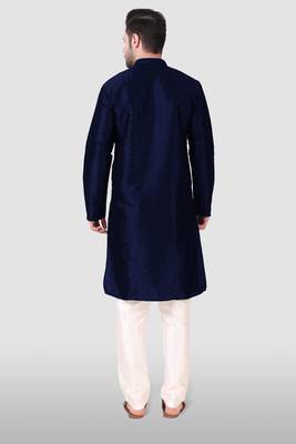 Navy Blue Woven Art Silk Stitched Kurta Pajama 2
