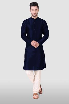 Navy Blue Woven Art Silk Stitched Kurta Pajama 1