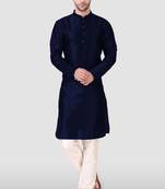 Navy Blue Woven Art Silk Stitched Kurta Pajama