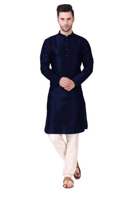 Navy Blue Woven Art Silk Stitched Kurta Pajama 3