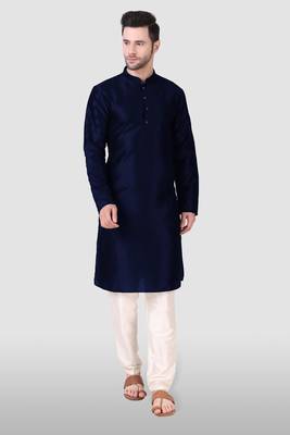 Navy Blue Woven Art Silk Stitched Kurta Pajama 4