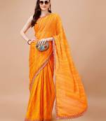 Yellow Georgette Bandhani Print With Embroidered Work  With Blouse.