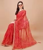 Yellow Georgette Bandhani Print With Embroidered Work  With Blouse.