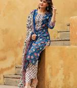 blue color printed rayon blend styles kurta trouser with dupatta