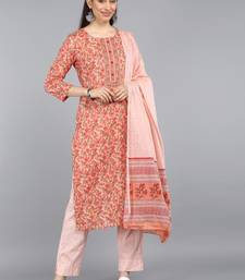 peach color printed rayon blend styles kurta trouser with dupatta