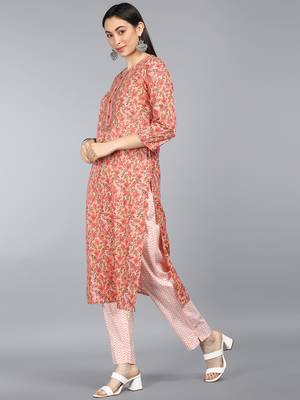 peach color printed rayon blend styles kurta trouser with dupatta 3