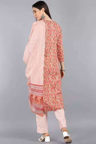 peach color printed rayon blend styles kurta trouser with dupatta