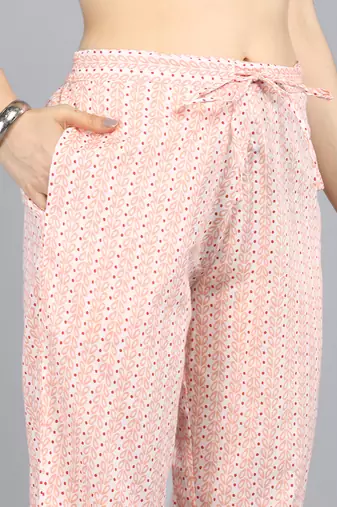 peach color printed rayon blend styles kurta trouser with dupatta