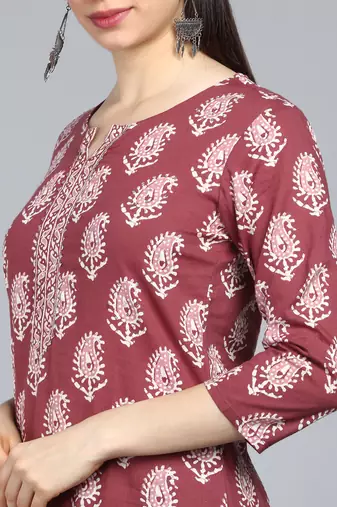 maroon color printed rayon blend styles kurta trouser with dupatta
