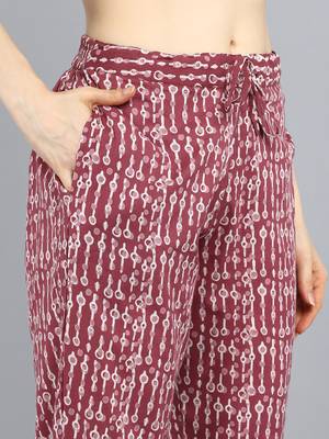 maroon color printed rayon blend styles kurta trouser with dupatta 5