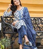 white color printed rayon blend styles kurta trouser with dupatta