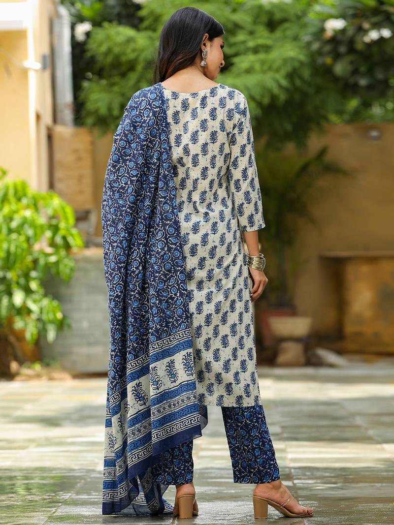 white color printed rayon blend styles kurta trouser with dupatta
