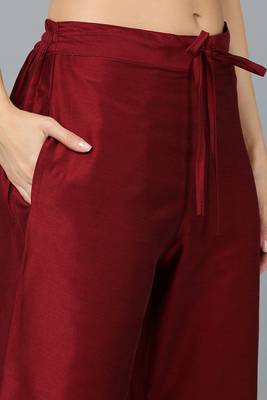 maroon color embroidered silk blend styles kurta trouser with dupatta 5