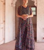 Blue Hand Embellished Georgette Designer IndoWestern