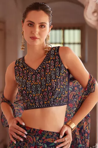 Blue Hand Embellished Georgette Designer IndoWestern