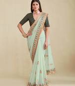 Seafoam Green Embridered Saree With Matching Blouse