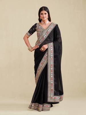 Black Color Embroidered Saree With Matching Blouse 1