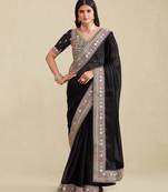 Black Color Embroidered Saree With Matching Blouse