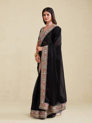 Black Color Embroidered Saree With Matching Blouse 2