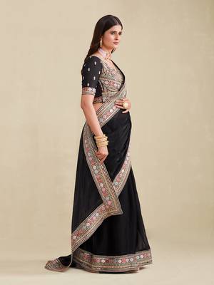 Black Color Embroidered Saree With Matching Blouse 3