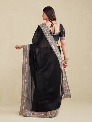 Black Color Embroidered Saree With Matching Blouse 4