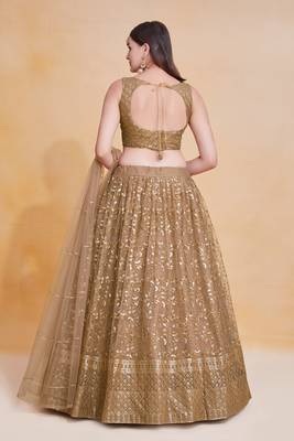Graceful Soft Net Sequins Zari Embroidery Work Brown Lehenga Choli  5