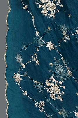 teal color embroidered silk blend styles kurta trouser with dupatta 6