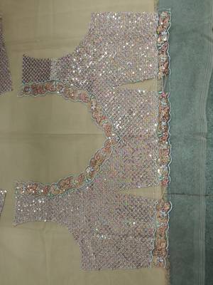 beige sequins net lehenga set choli with dupatta with dupatta 8