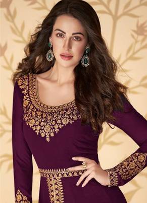 Wine Georgette Aari Embroidered Anarkali Salwar Kameez 2