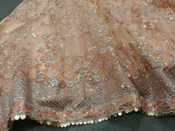 beige sequins net lehenga set choli with dupatta with dupatta 13