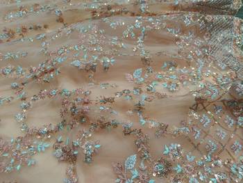 beige sequins net lehenga set choli with dupatta with dupatta 14