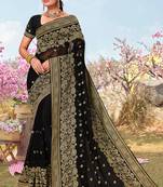 Black Zari Embroidered Border Georgette Saree With Matching Blouse Piece
