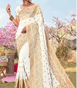 White Zari Embroidered Border Georgette Saree With Matching Blouse Piece