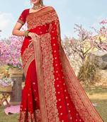 Red Zari Embroidered Border Georgette Saree With Matching Blouse Piece