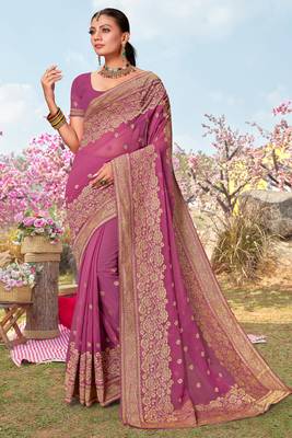 Pink Zari Embroidered Border Georgette Saree With Matching Blouse Piece 1