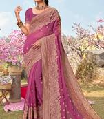 Pink Zari Embroidered Border Georgette Saree With Matching Blouse Piece
