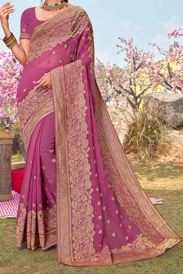 Pink Zari Embroidered Border Georgette Saree With Matching Blouse Piece 4