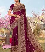 Purple Zari Embroidered Border Georgette Saree With Matching Blouse Piece