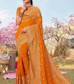 Mustard Zari Embroidered Border Georgette Saree With Matching Blouse Piece