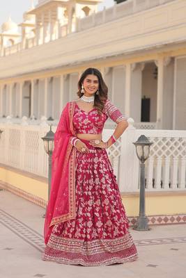  Designer Dyeable Viscose Jacquard Fabric Lehenga Choli & Dupatta Set  1