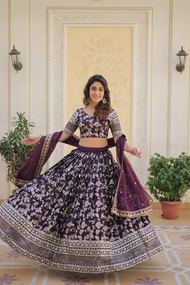  Designer Dyeable Viscose Jacquard Fabric Lehenga Choli & Dupatta Set  3
